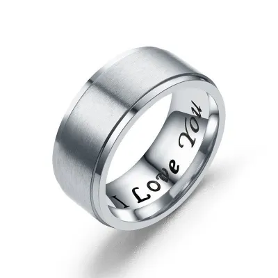 Simple Design Smooth Surface Inside Carving Stainless Steel Star Ring