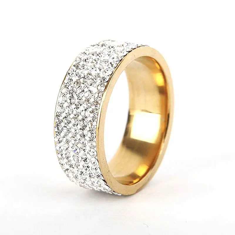 Shiny Rhinestone Decoration Good Quality Titanium Steel Wide Ring