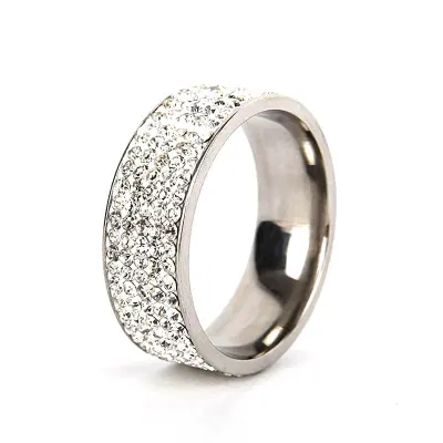 Shiny Rhinestone Decoration Good Quality Titanium Steel Wide Ring