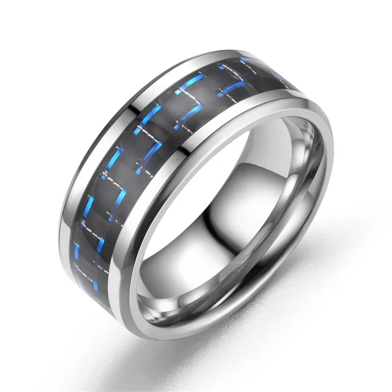 Fashion Unique Colored Carbon Fibre Design Stainless Steel Ring For Men And Women