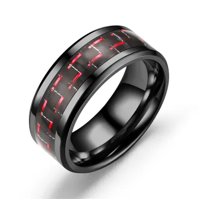 Fashion Unique Colored Carbon Fibre Design Stainless Steel Ring For Men And Women