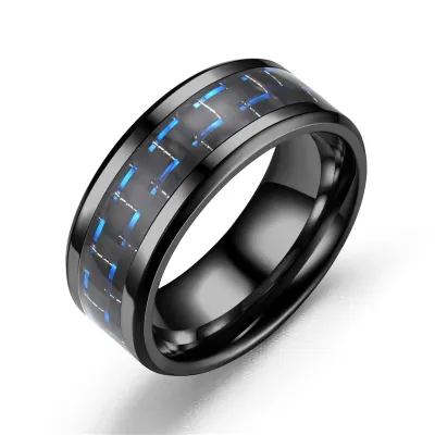 Fashion Unique Colored Carbon Fibre Design Stainless Steel Ring For Men And Women