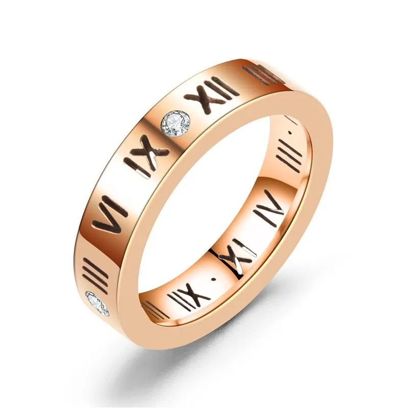 Vintage Style Unique Roman Numerals Carving Stainless Steel Couple Ring