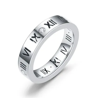 Vintage Style Unique Roman Numerals Carving Stainless Steel Couple Ring