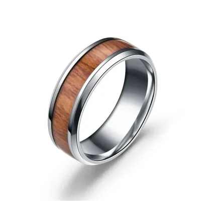 Creative Wood Decoration Design Men Women Simple Steel Ring