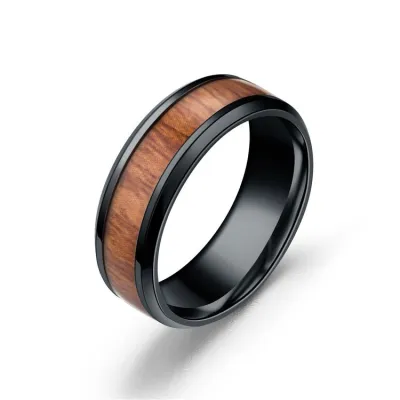 Creative Wood Decoration Design Men Women Simple Steel Ring