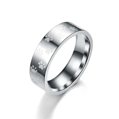 Fashion Cute Animal Paw Print Design Stainless Steel Ring