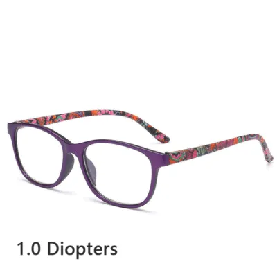 New Arrival Older Person High Quality Resin Square Frame Floral Pattern Reading Glasses