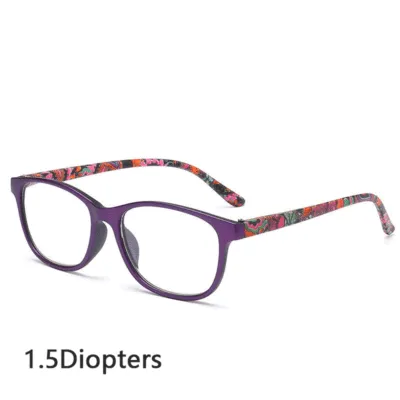 New Arrival Older Person High Quality Resin Square Frame Floral Pattern Reading Glasses