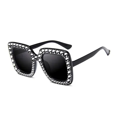 Women Square PC Frame Crystal Decorated Big Sunglasses