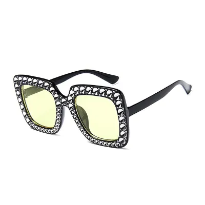 Women Square PC Frame Crystal Decorated Big Sunglasses