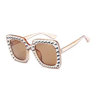 Women Square PC Frame Crystal Decorated Big Sunglasses