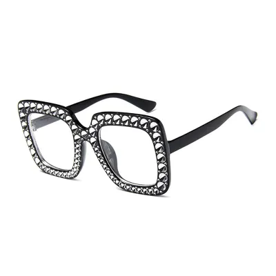 Women Square PC Frame Crystal Decorated Big Sunglasses