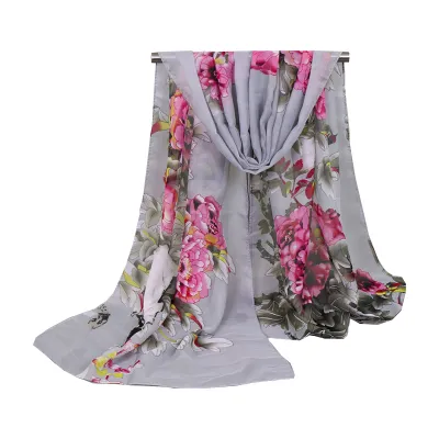 Fashion Peony Floral Ladies Chiffon Scarf
