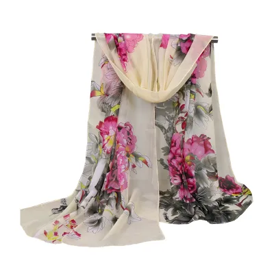 Fashion Peony Floral Ladies Chiffon Scarf