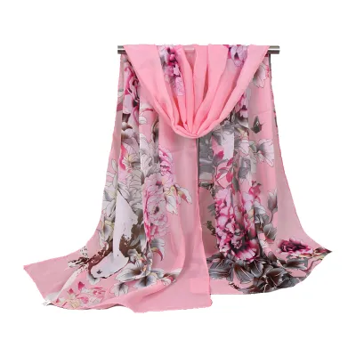 Fashion Peony Floral Ladies Chiffon Scarf