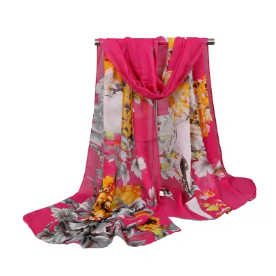 Fashion Peony Floral Ladies Chiffon Scarf