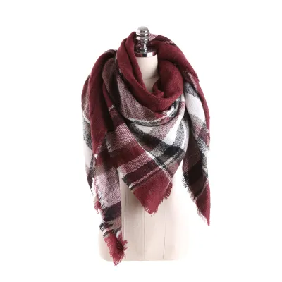 Fashion Color Blocking Design Women Plaid Scarf