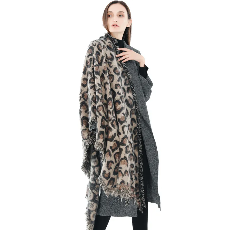 Winter Autumn Thickening Pashmina Leopard Print Women Long Scarf