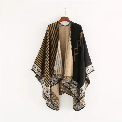 Unique Color Blocking Design Elegant Women Geometric Thickening Pashmina Shawl