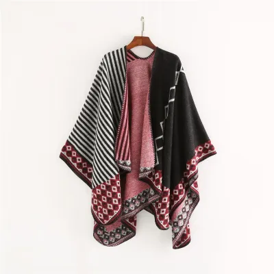 Unique Color Blocking Design Elegant Women Geometric Thickening Pashmina Shawl