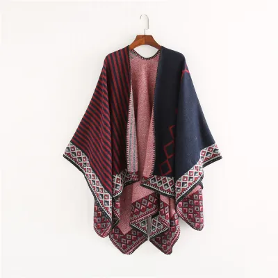 Unique Color Blocking Design Elegant Women Geometric Thickening Pashmina Shawl