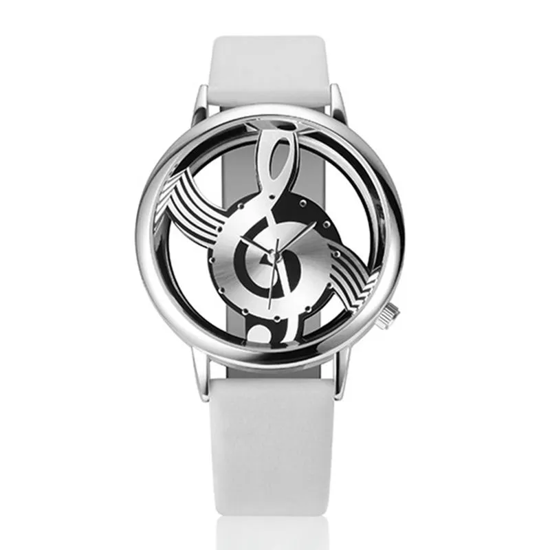 Personality Creative Transparent Hollow Out Note-Shape College Style Unisex Quartz Wrist Watch