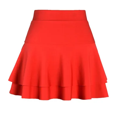 Women's High Waist Double Layer Pleated Skirt - Solid Color Polyester