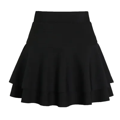 Women's High Waist Double Layer Pleated Skirt - Solid Color Polyester
