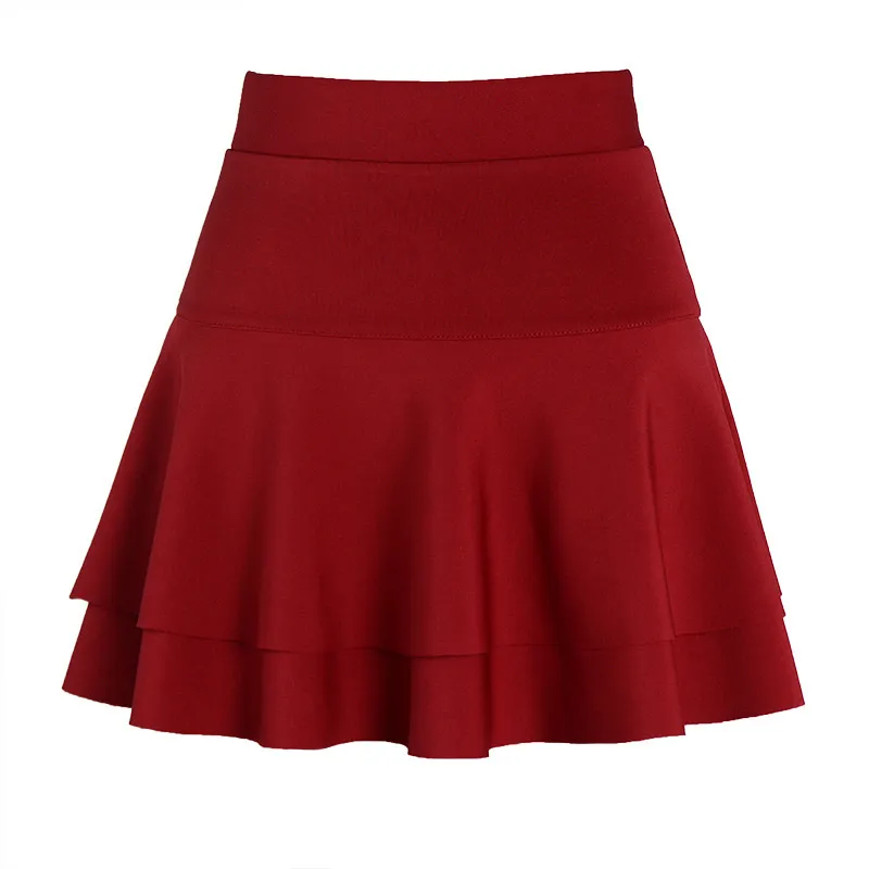 Women's High Waist Double Layer Pleated Skirt - Solid Color Polyester