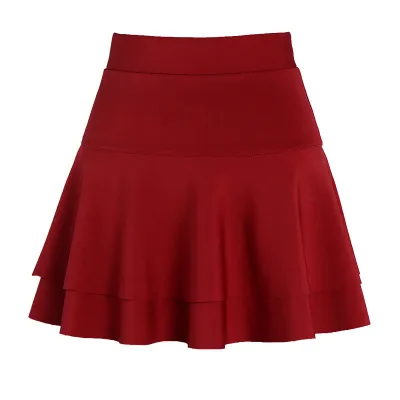Women's High Waist Double Layer Pleated Skirt - Solid Color Polyester