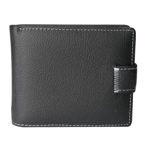 Men's Luxury Gift Litchi Grain Genuine Leather Cowhide Short Wallet With Hasp Zip Closure