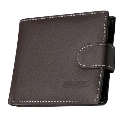 Men's Luxury Gift Litchi Grain Genuine Leather Cowhide Short Wallet With Hasp Zip Closure