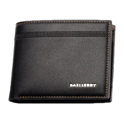 Fashion Men High Quality PU Leather Litchi Grain Solid Color Wallet