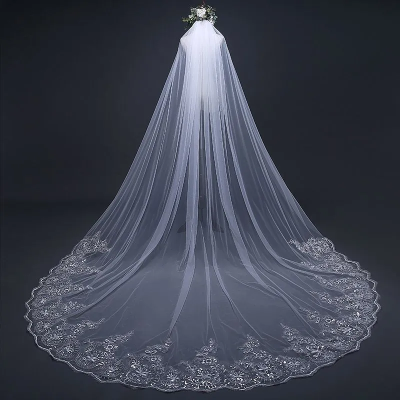New Bridal 3m Large Size White Lace Wedding Mesh Veil