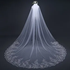 New Bridal 3m Large Size White Lace Wedding Mesh Veil