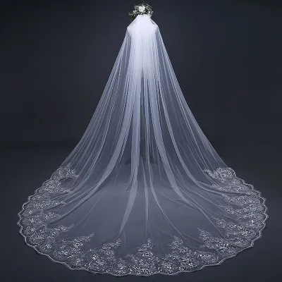 New Bridal 3m Large Size White Lace Wedding Mesh Veil