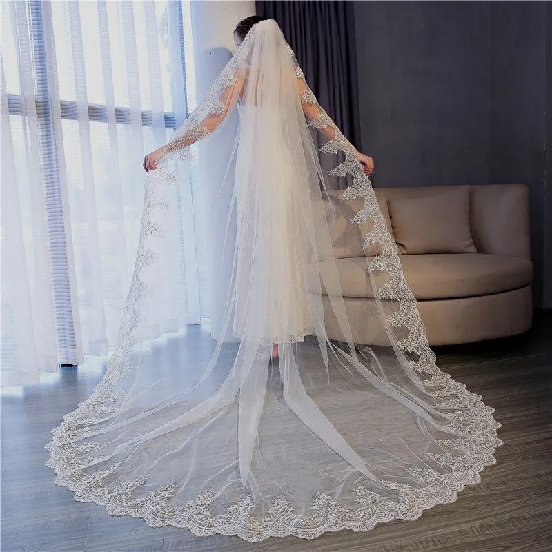 3*3m Women Wedding Sweep Train Lace Mesh Bridal Veil With Comb