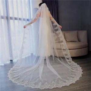3*3m Women Wedding Sweep Train Lace Mesh Bridal Veil With Comb