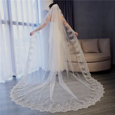 3*3m Women Wedding Sweep Train Lace Mesh Bridal Veil With Comb