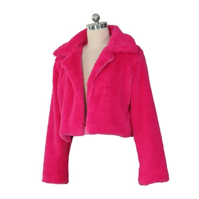 Women Bright Color Luxury Winter Warm Plush Faux Fur Coat