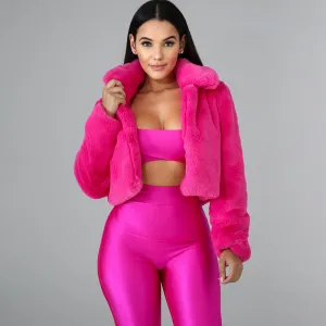 Women Bright Color Luxury Winter Warm Plush Faux Fur Coat