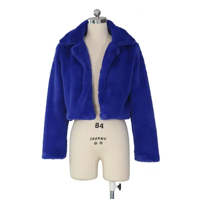 Women Bright Color Luxury Winter Warm Plush Faux Fur Coat