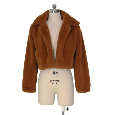 Women Bright Color Luxury Winter Warm Plush Faux Fur Coat