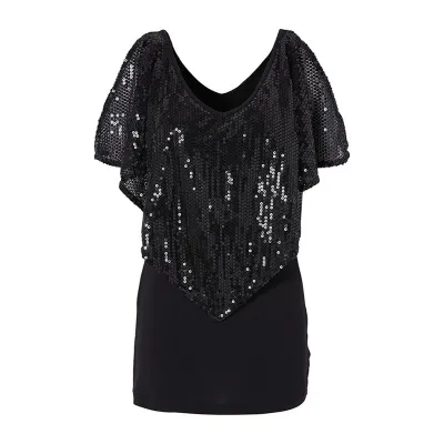 Sexy Glitter Fashion V-Neck Sequins Splicing Batwing Sleeves Cold Shoulder Blouses For Women