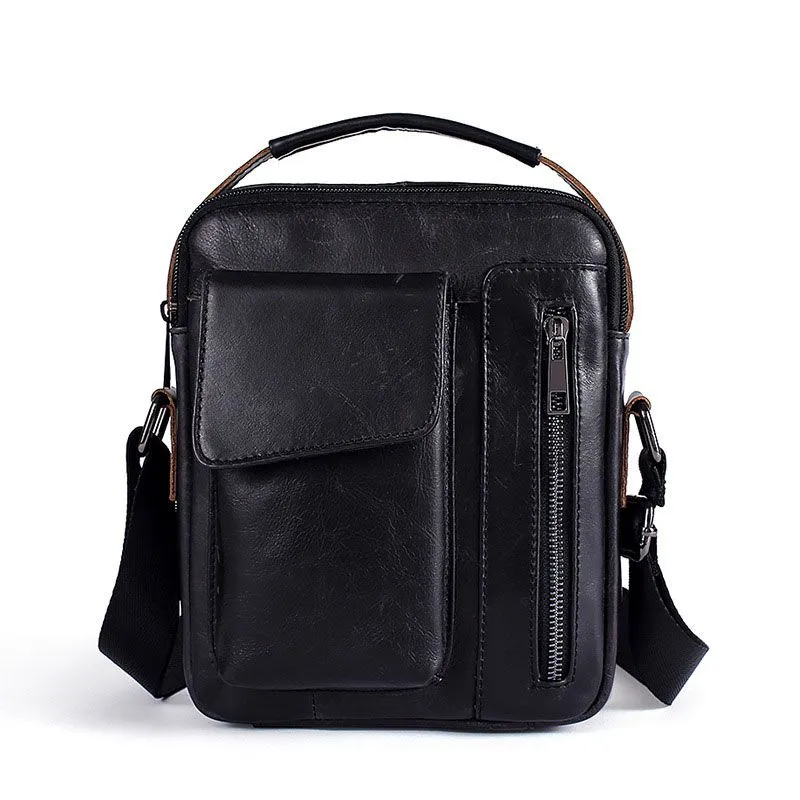 Men Fashion Genuine Leather Crossbody Bag Solid Color