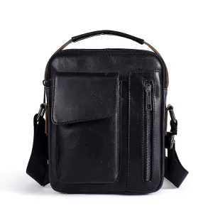 Men Fashion Genuine Leather Crossbody Bag Solid Color