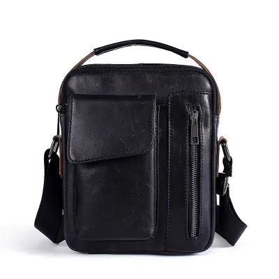 Men Fashion Genuine Leather Crossbody Bag Solid Color