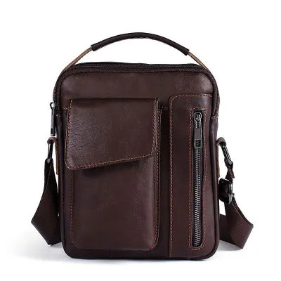 Men Fashion Genuine Leather Crossbody Bag Solid Color
