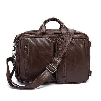 Fashion Creative Design Solid Color Top Grade Genuine Leather Men Briefcase